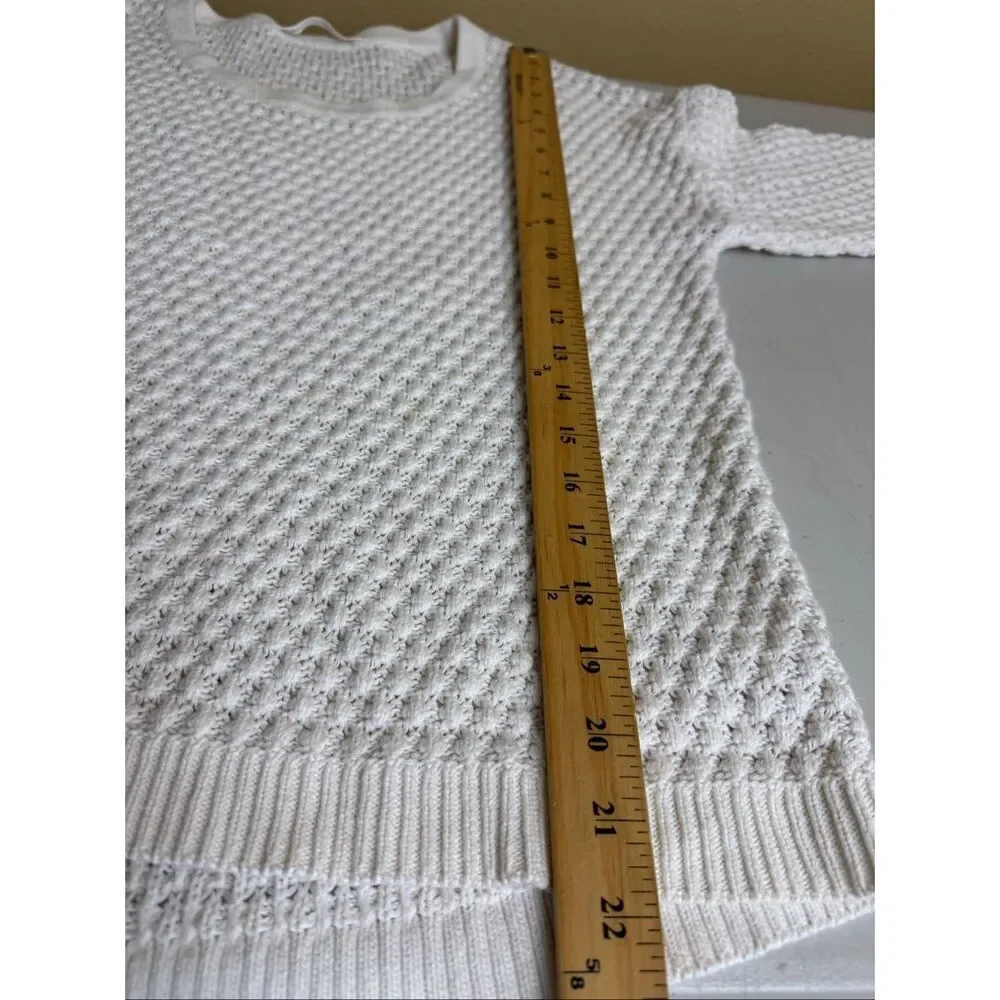 Athleta Womens Medium White Textured Knit Linen Blend Sweater Top
